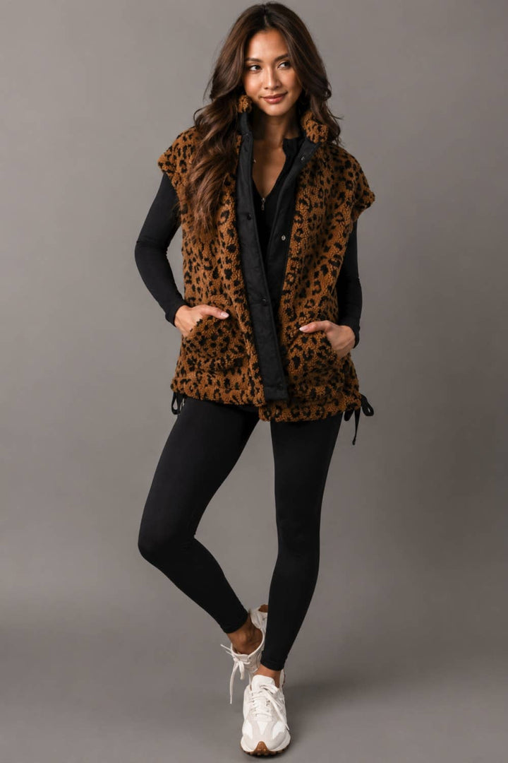 Brown & Black Leopard Fleece Vest