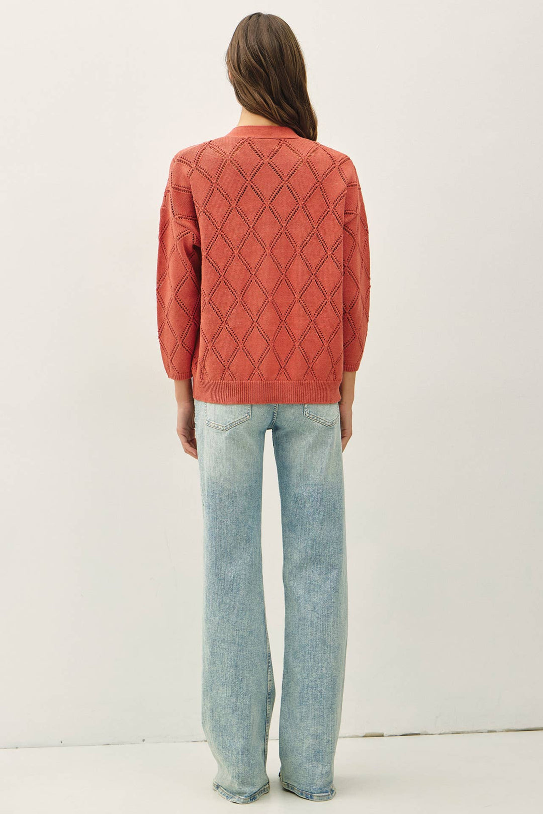 POINTELLE KNIT OPEN FRONT CARDIGAN