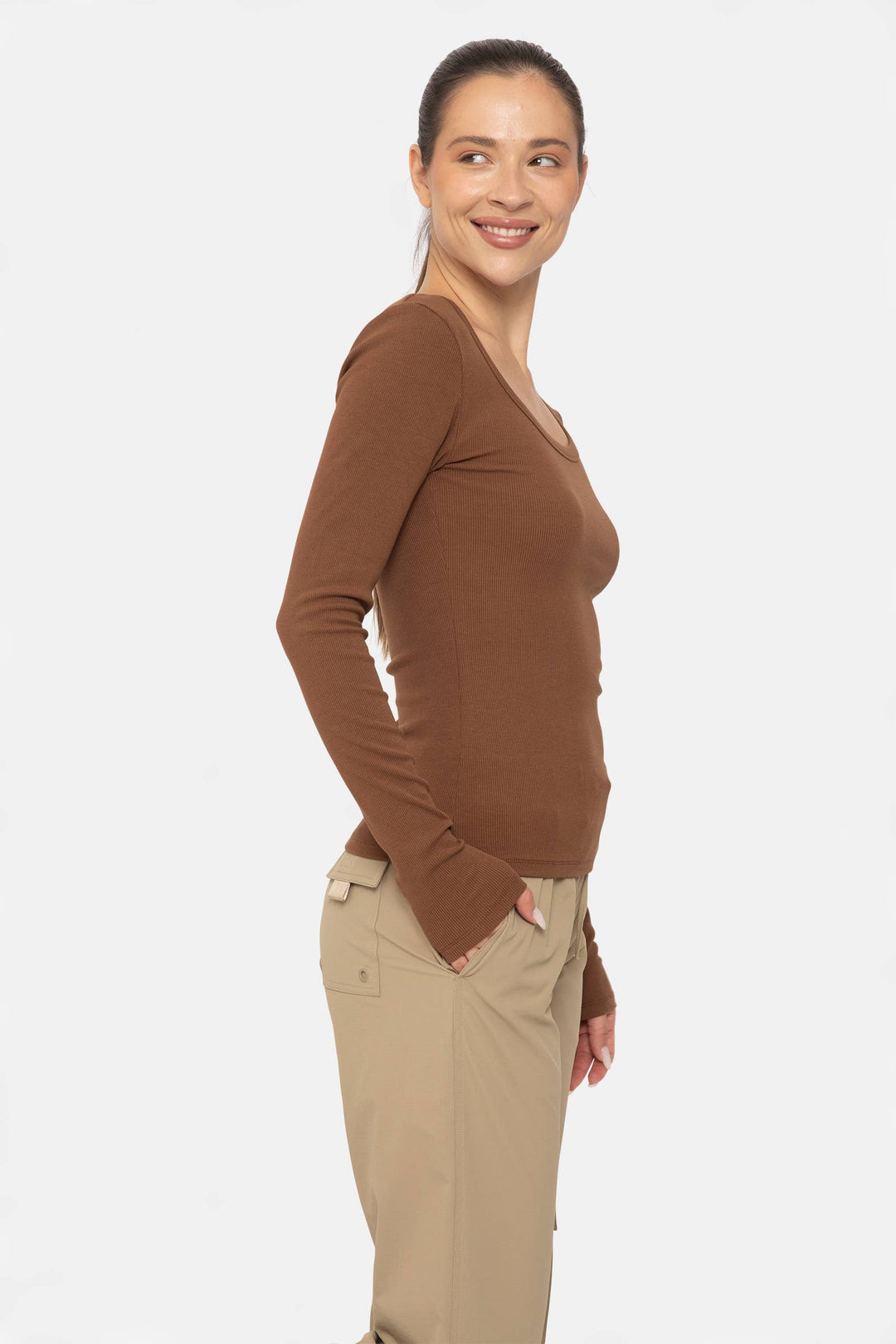 Slim Fit Scoop Neck Long Sleeve Top