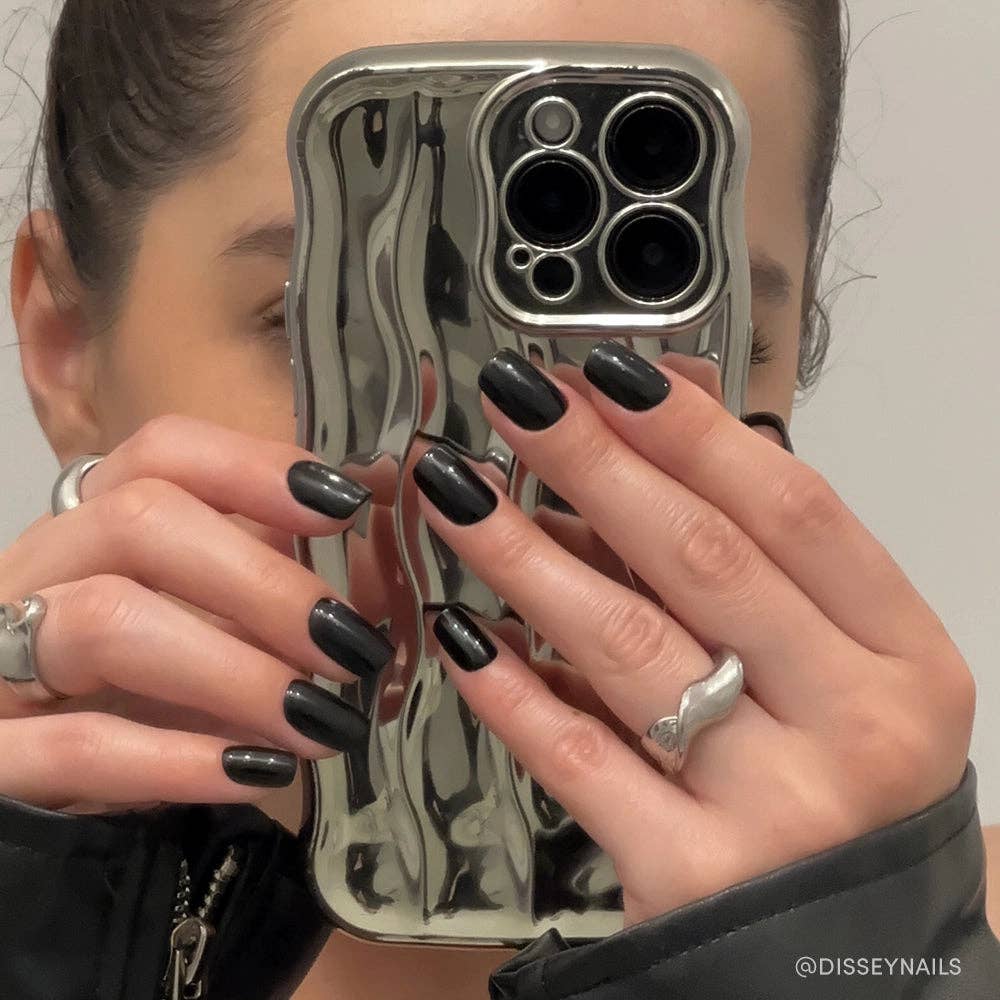 Jet Black Press-On Nails | Short Squoval | Fall Halloween