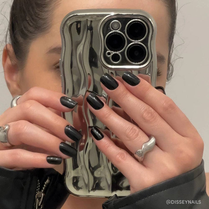 Jet Black Press-On Nails | Short Squoval | Fall Halloween