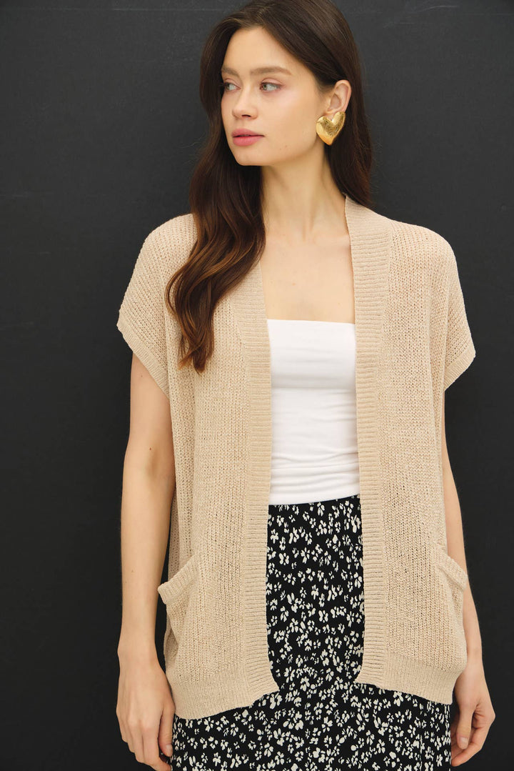 BREEZY SHORT SLEEVED OPEN CARDIGAN