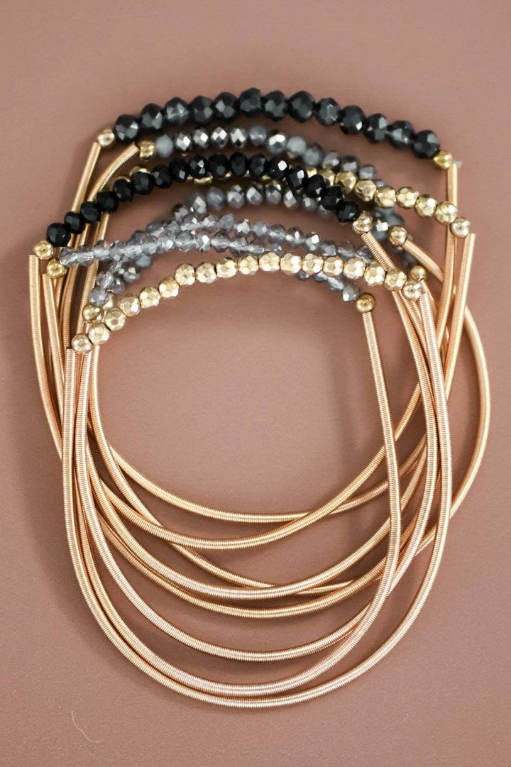 Boho Layered Spring Coil Guitar String Bracelet Set - 6962