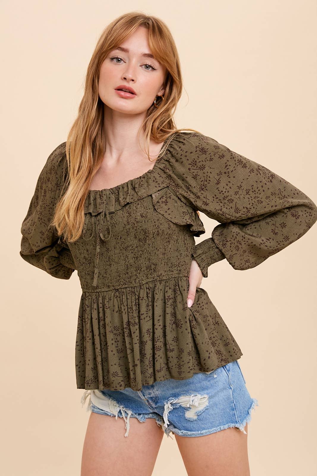 Viscose Smocked Ruffled Top