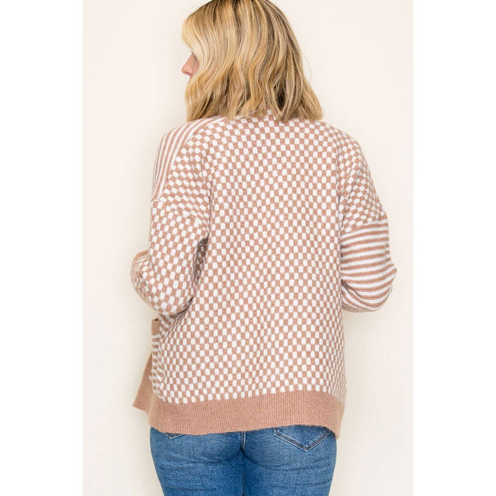 Checkered & Stripe Mix Sweater Cardigan