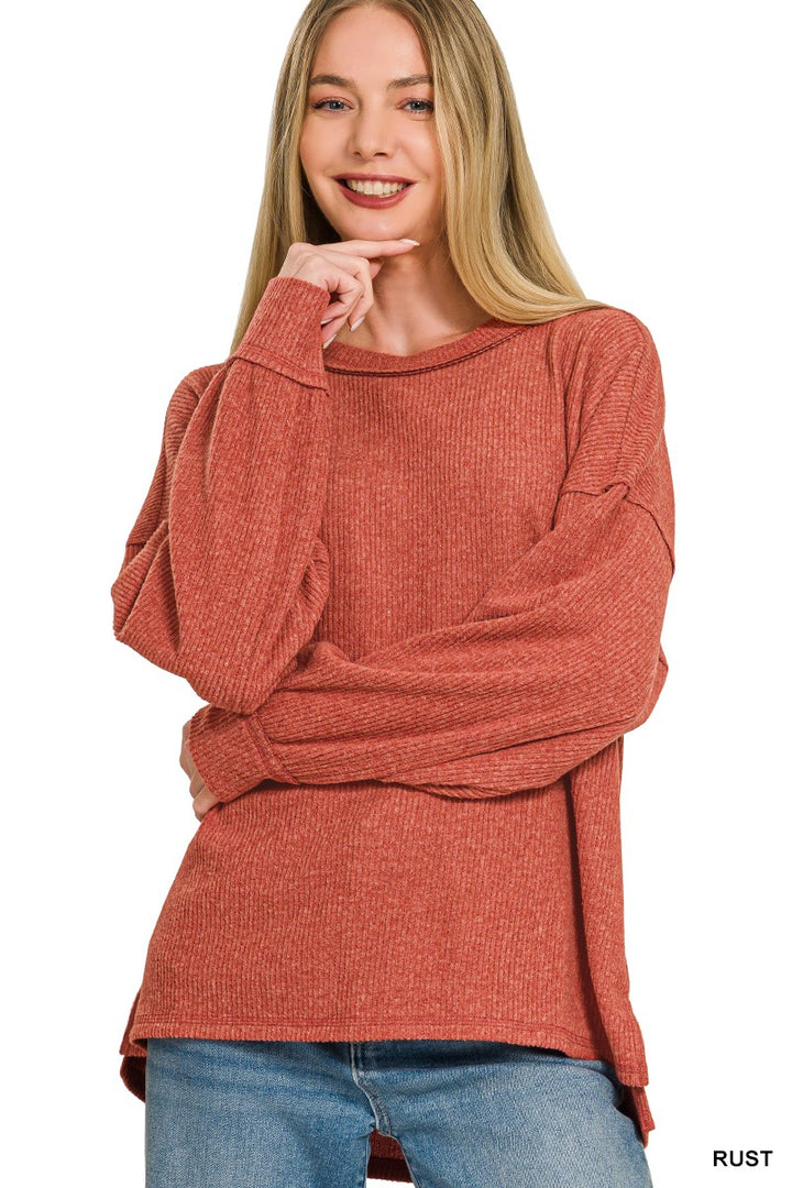 Brushed Ribbed Drop Shoulder Top