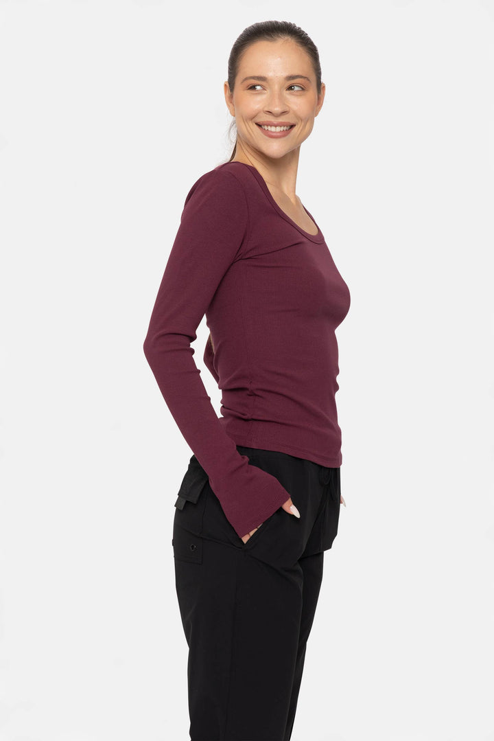 Slim Fit Scoop Neck Long Sleeve Top