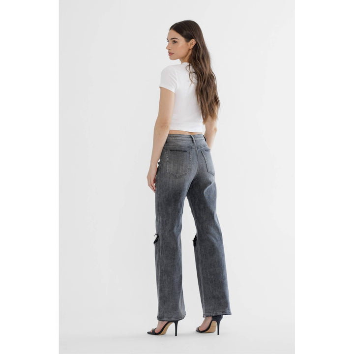 SUPER HIGH WIDE LEG WITH DISTRESSED KNEE
