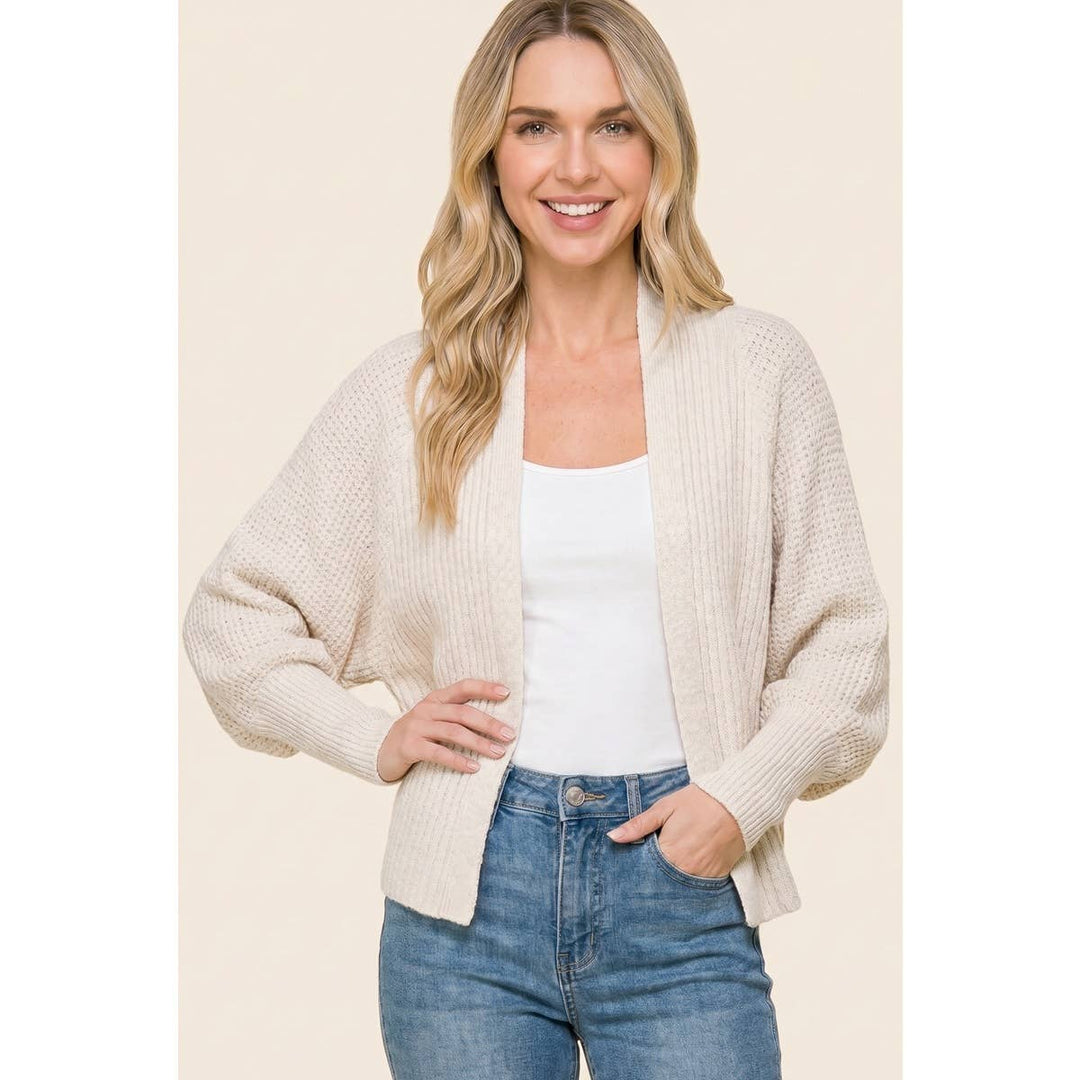 Waffle Batwing Dolman Sleeve Cardigan