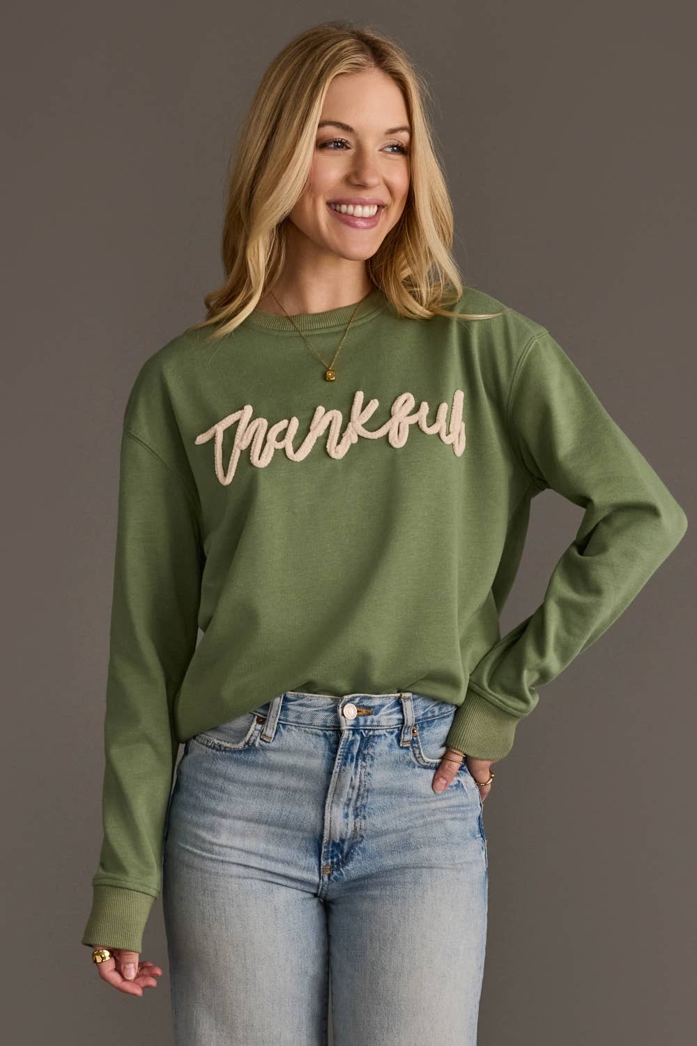 Sage Green Thankful Sweatshirt
