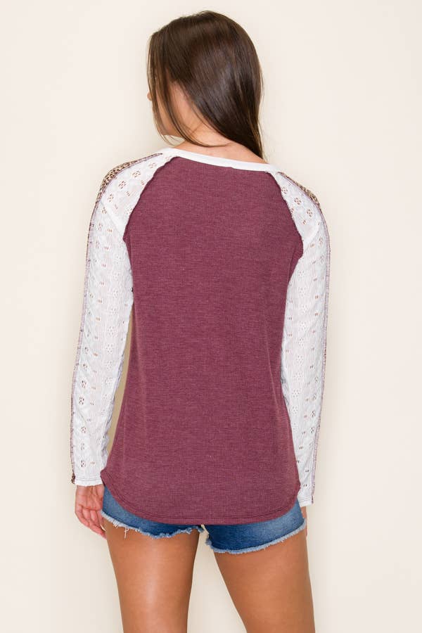 Thermal Knit Contrast Henley Top