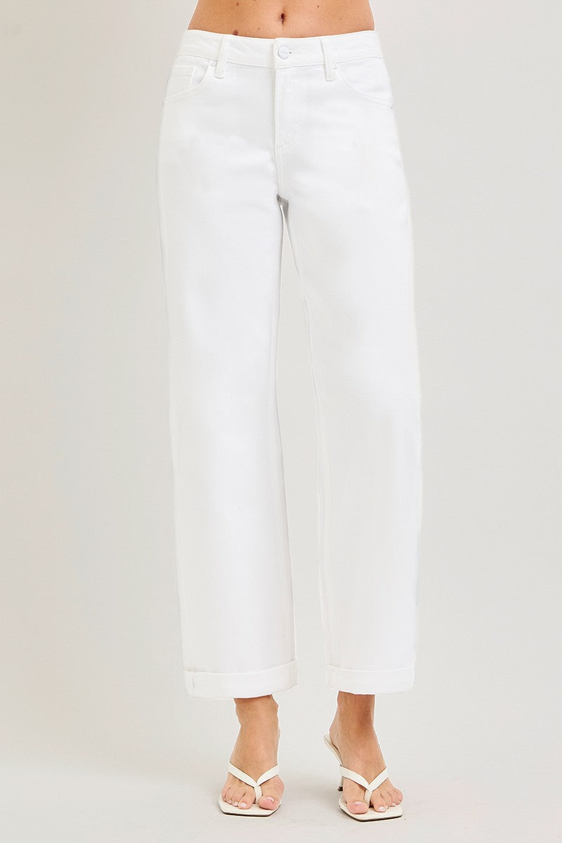 White Relaxed Barrel Jeans