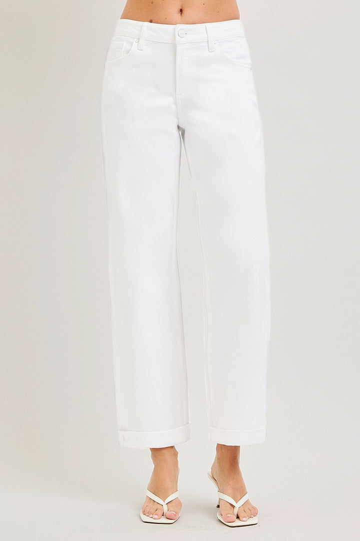 White Relaxed Barrel Jeans