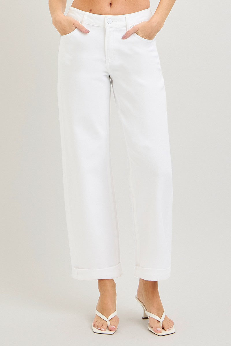 White Relaxed Barrel Jeans