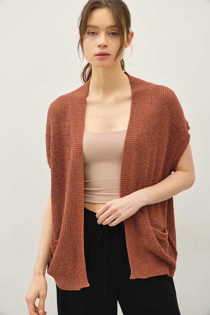 BREEZY SHORT SLEEVED OPEN CARDIGAN
