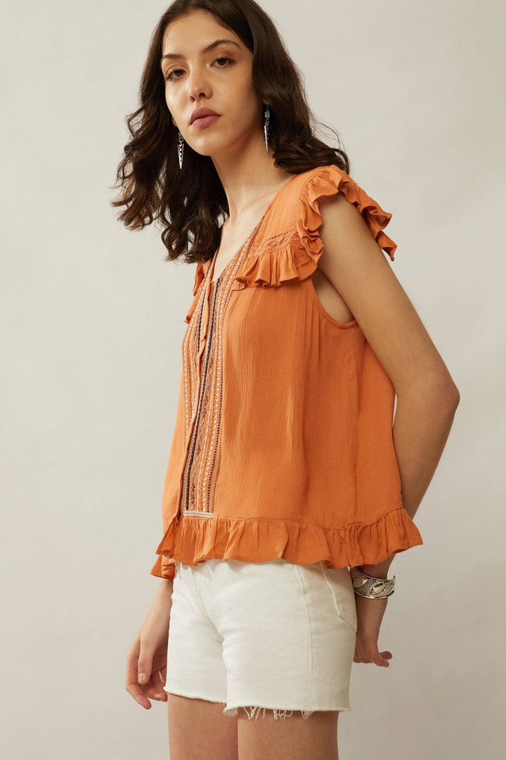Audrey Anne Embroidered Frilled Top