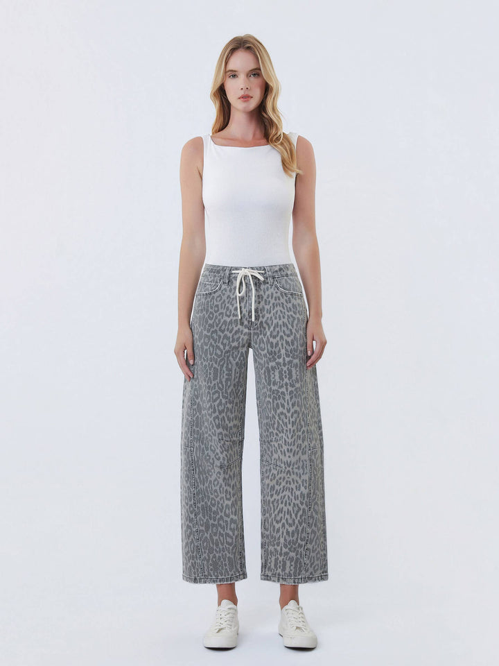 Gray Leopard Barrel Jeans