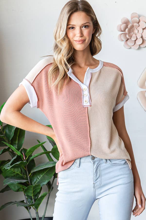 Ribbed Color Block Top