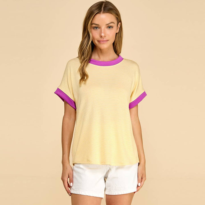 Classic striped tee with contrast trim casual comfort