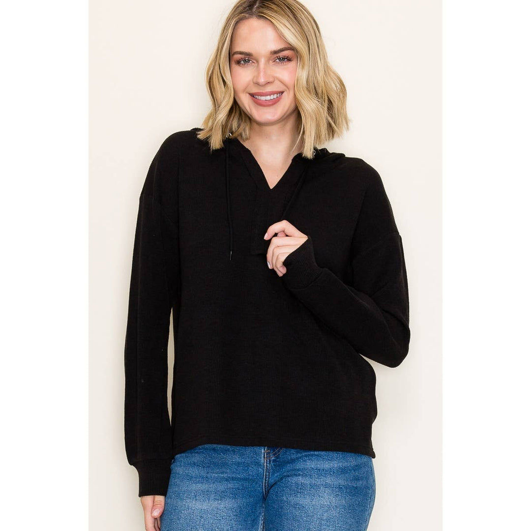 Black Solid Textured Hoodie