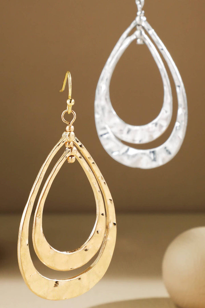 Hammered Triple Teardrop Hook Earrings