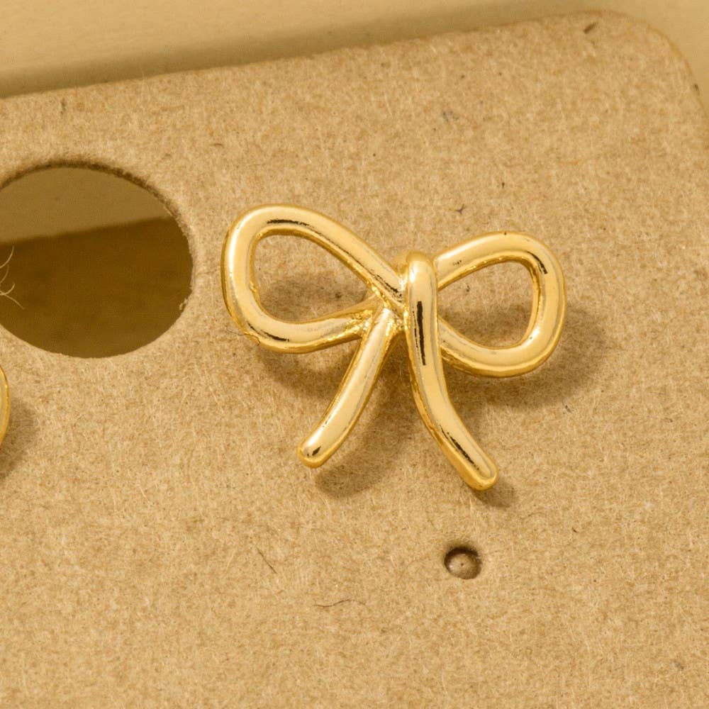 Gold Dipped Wire Ribbon Bow Stud Earrings