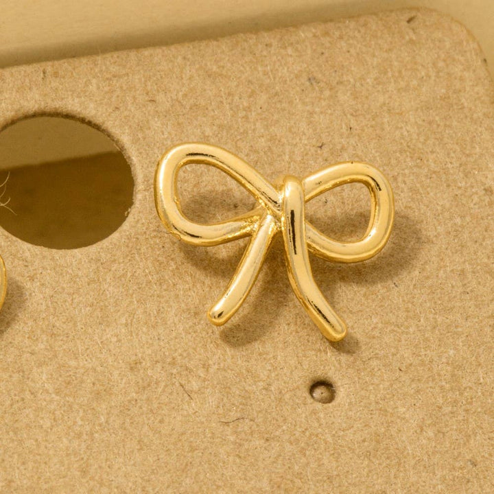 Gold Dipped Wire Ribbon Bow Stud Earrings