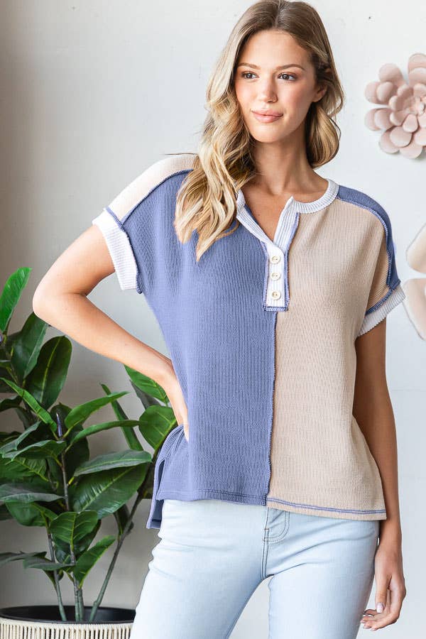 Ribbed Color Block Top