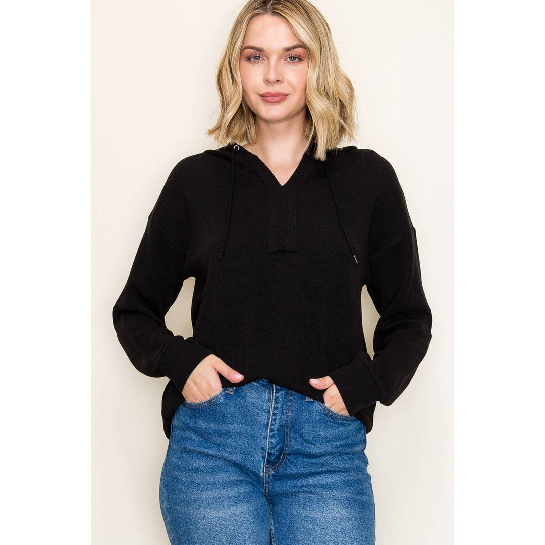 Black Solid Textured Hoodie