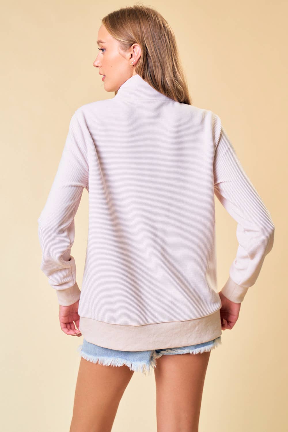 Quilted Funnel Neck Pullover