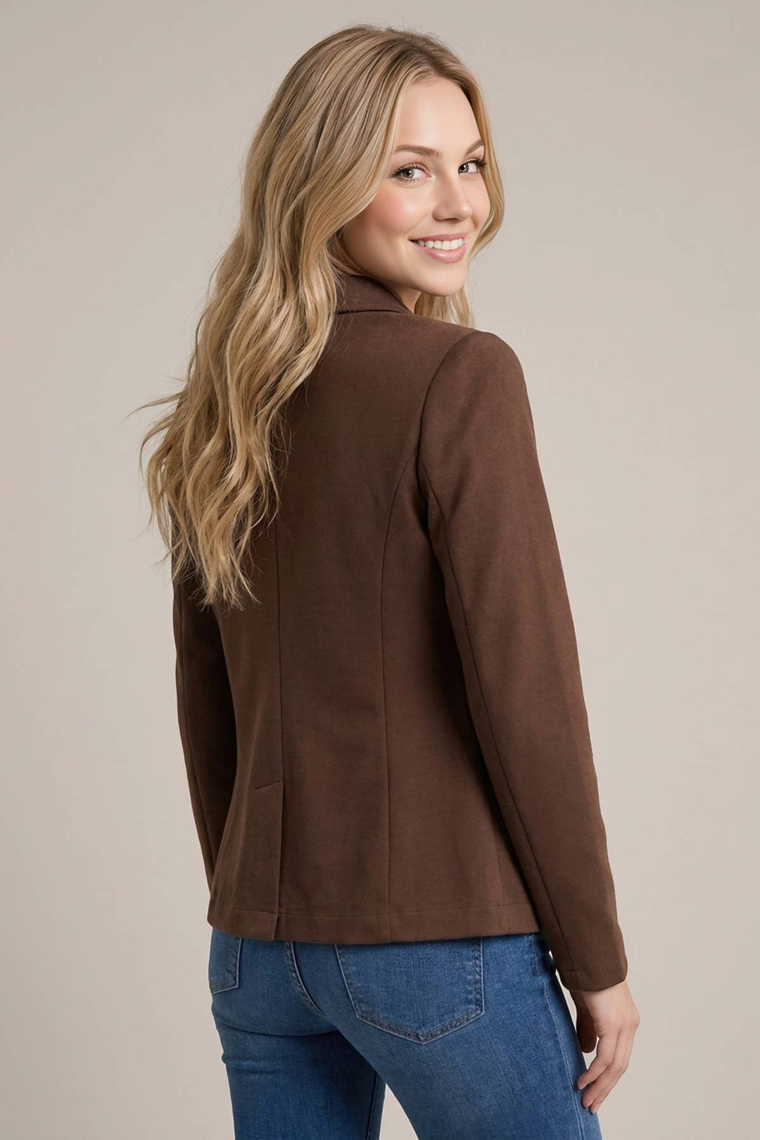 KNIT BLAZER WITH SLEEVE SHIRRING DETAIL - 10839J