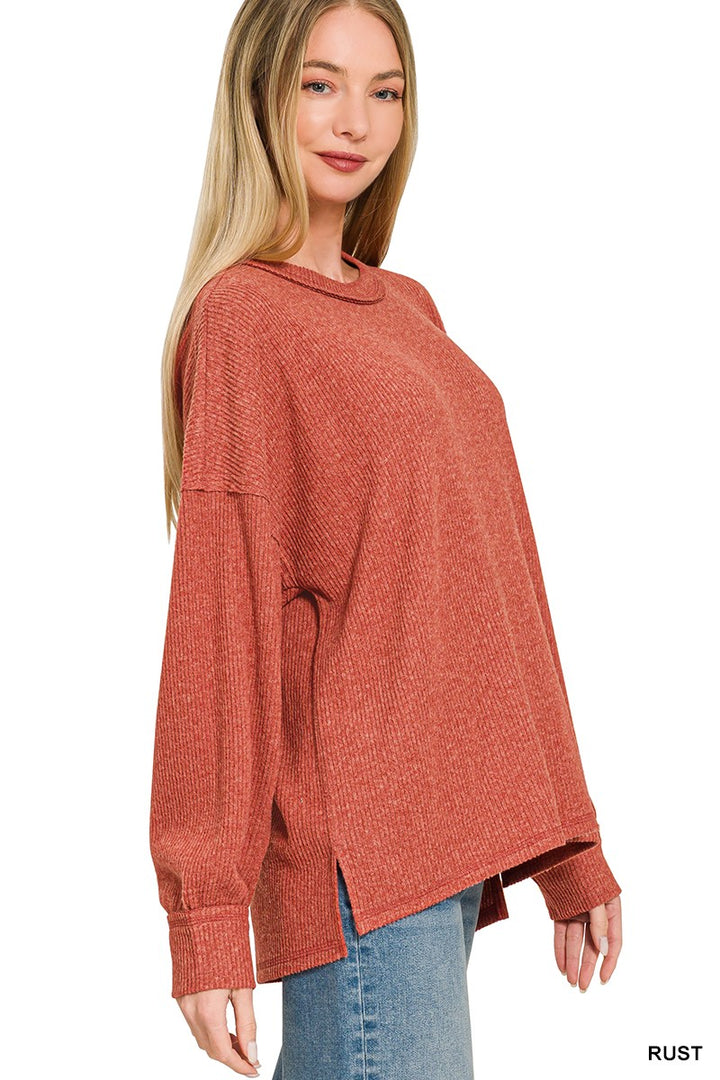 Brushed Ribbed Drop Shoulder Top