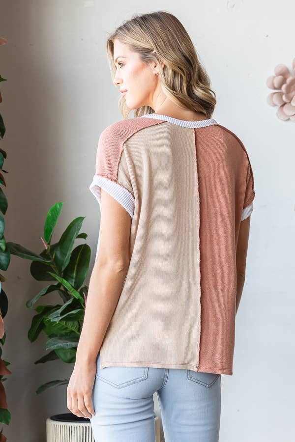 Ribbed Color Block Top