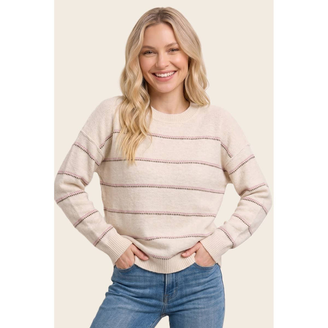 DOTTED STRIPED FUZZY SWEATER