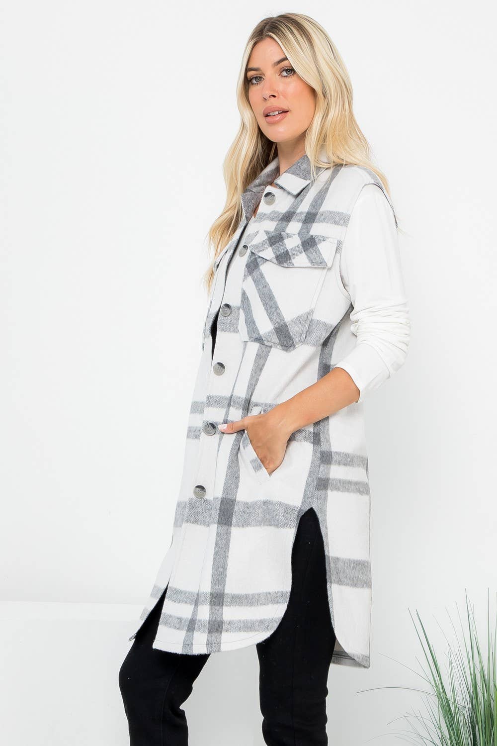 Plaid Print Long Vest