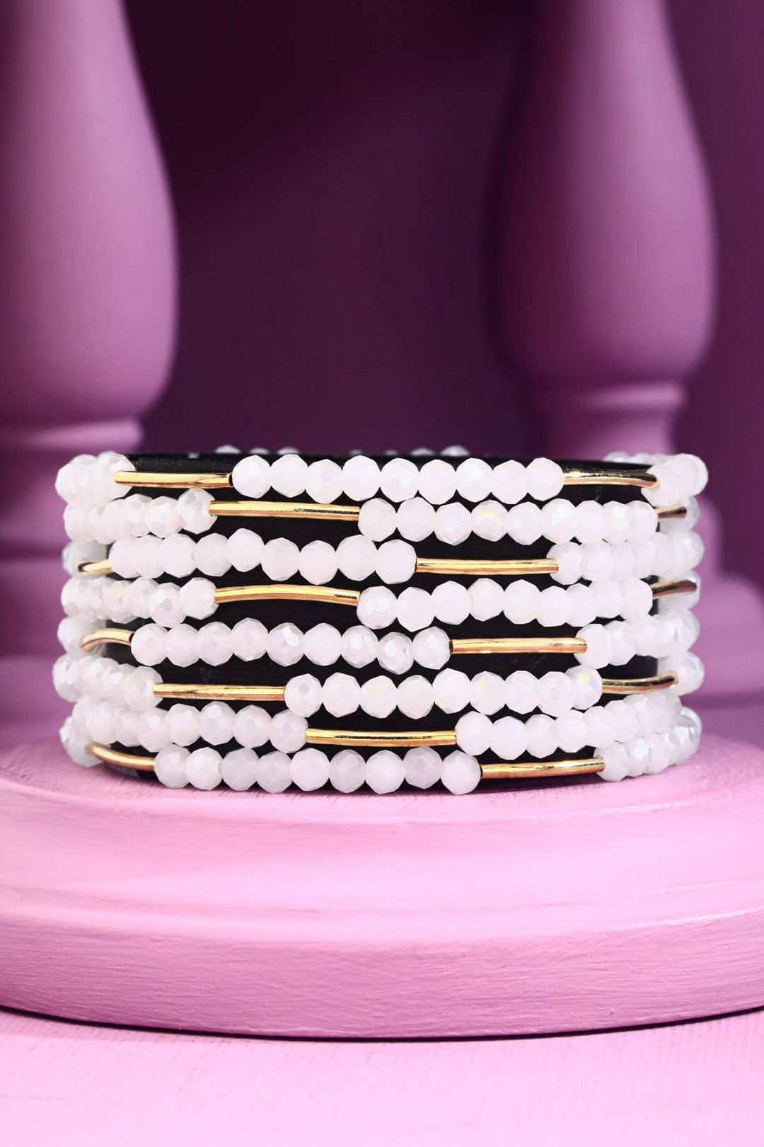 8 Layer Stackable Glass bead & Metal bracelet