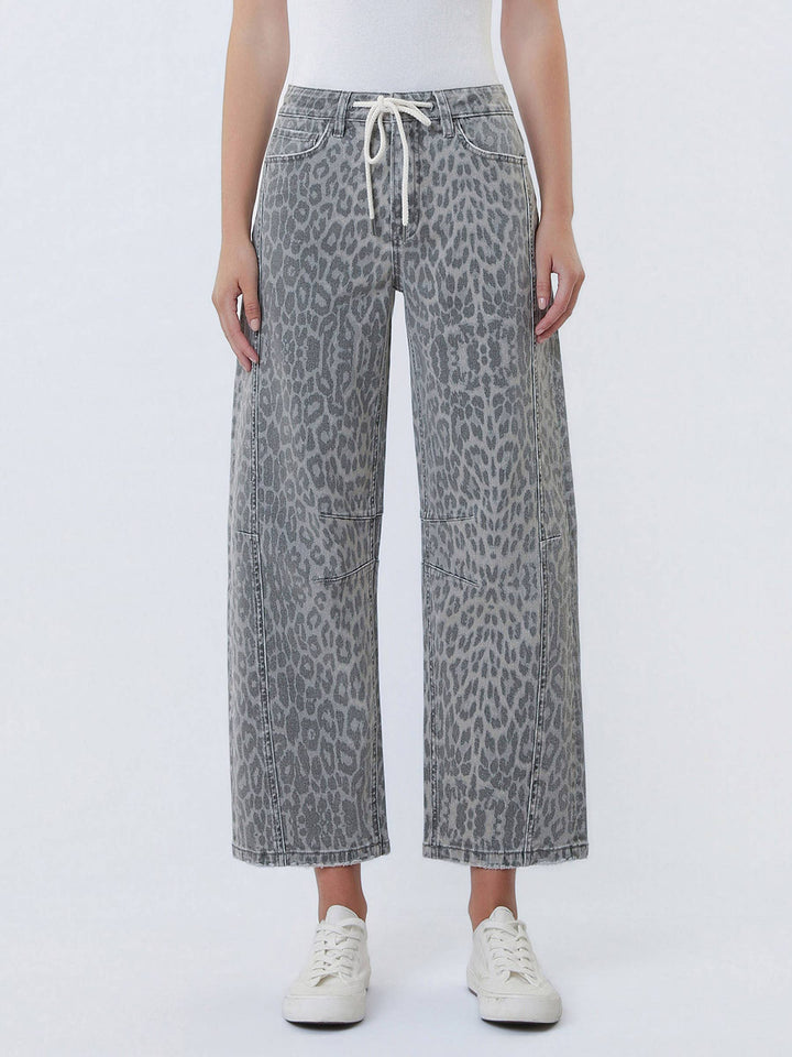 Gray Leopard Barrel Jeans