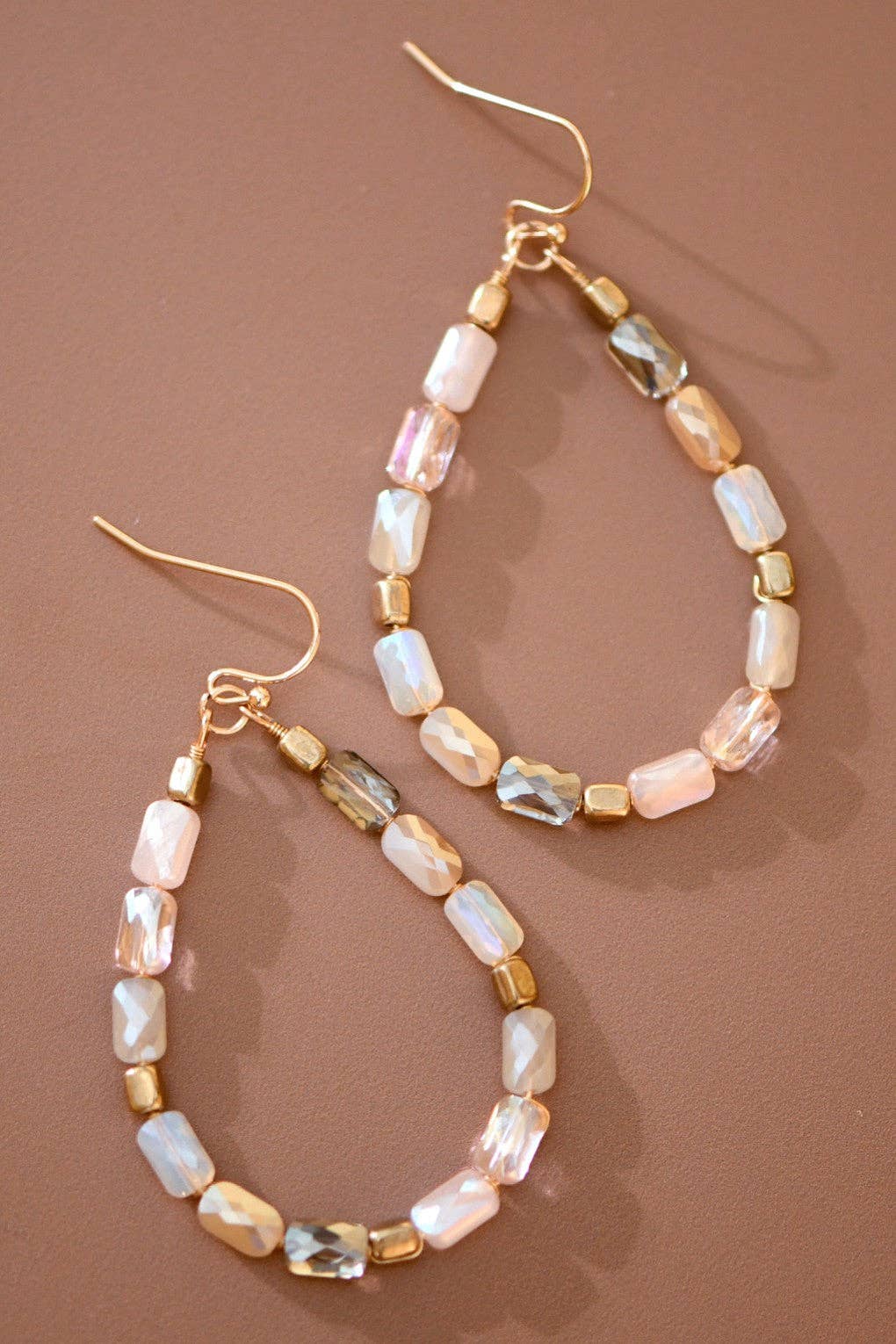 Teardrop Wire Beaded Glass Crystal Earrings - 7282