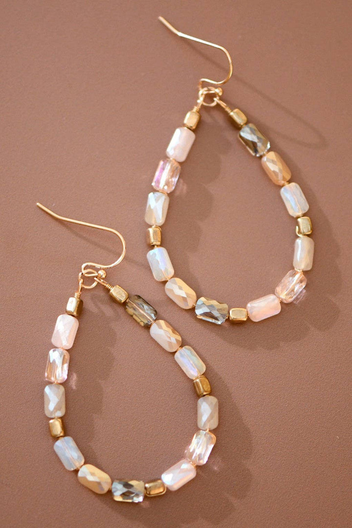 Teardrop Wire Beaded Glass Crystal Earrings - 7282