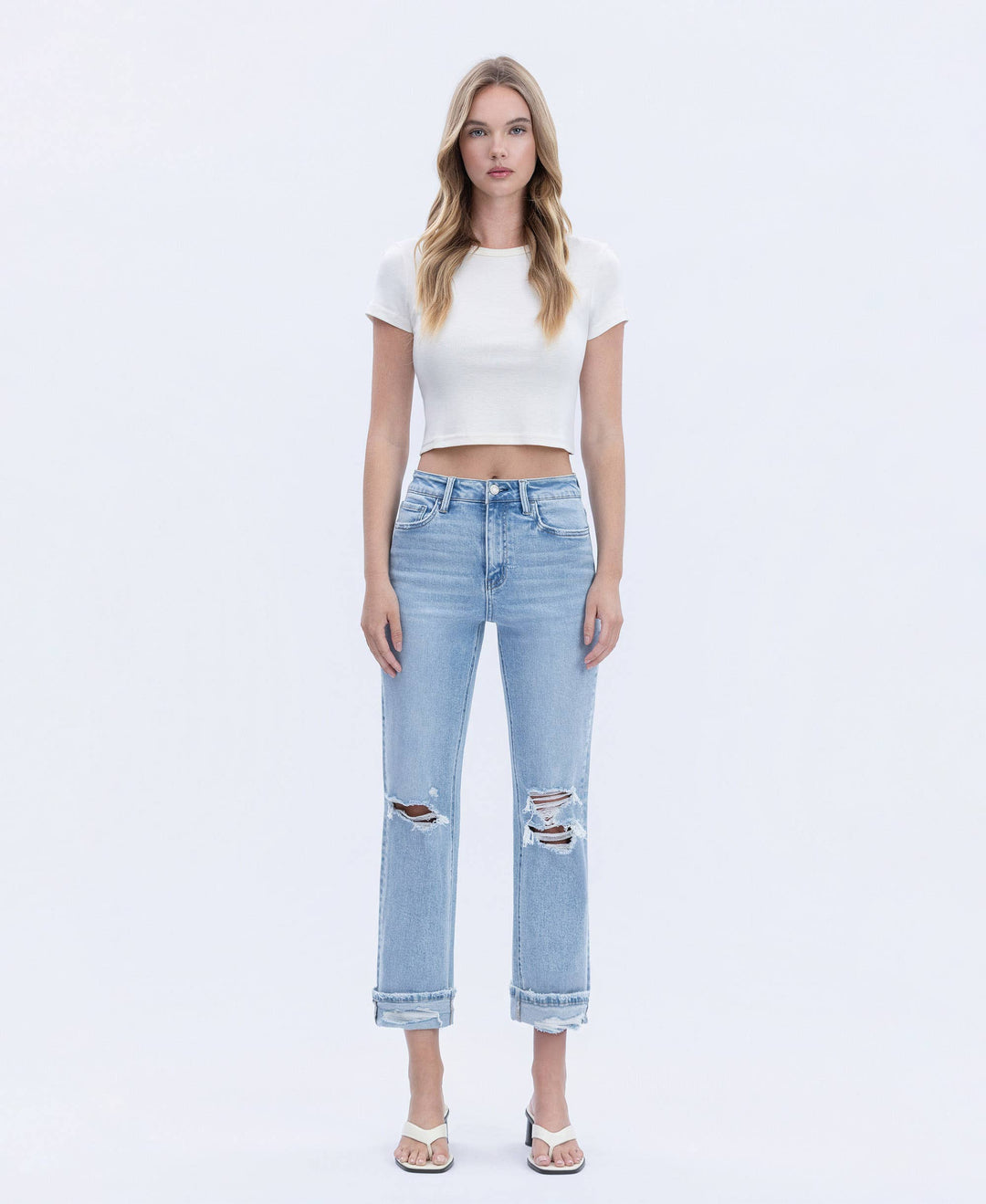 Double Cuffed Cropped Straight Leg