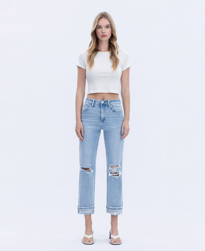 Double Cuffed Cropped Straight Leg