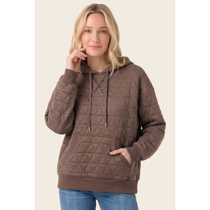 QUILTED DRAWSTRING HOODIE TOP