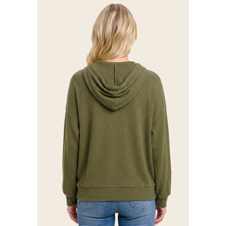 Brushed Rib Half Button Hoodie Top