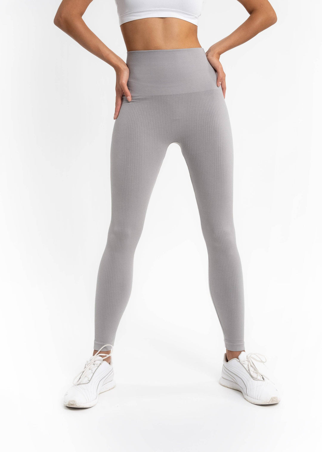 Ribbed High Waist Leggings: Steel Blue