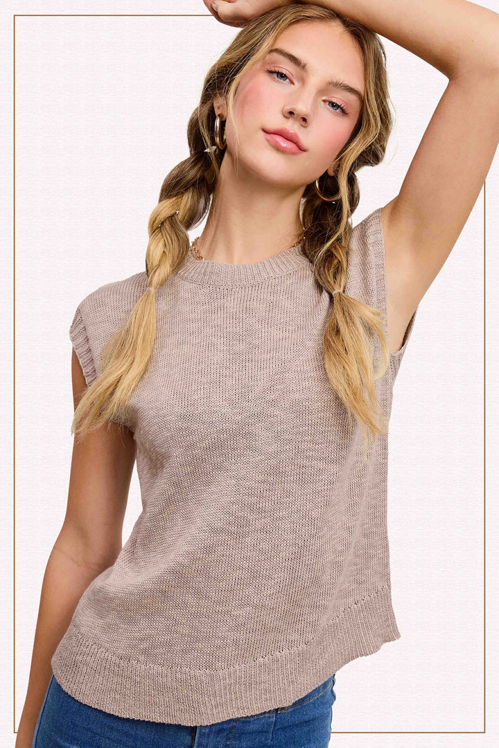 Ribbed Knit Crew Neck Top