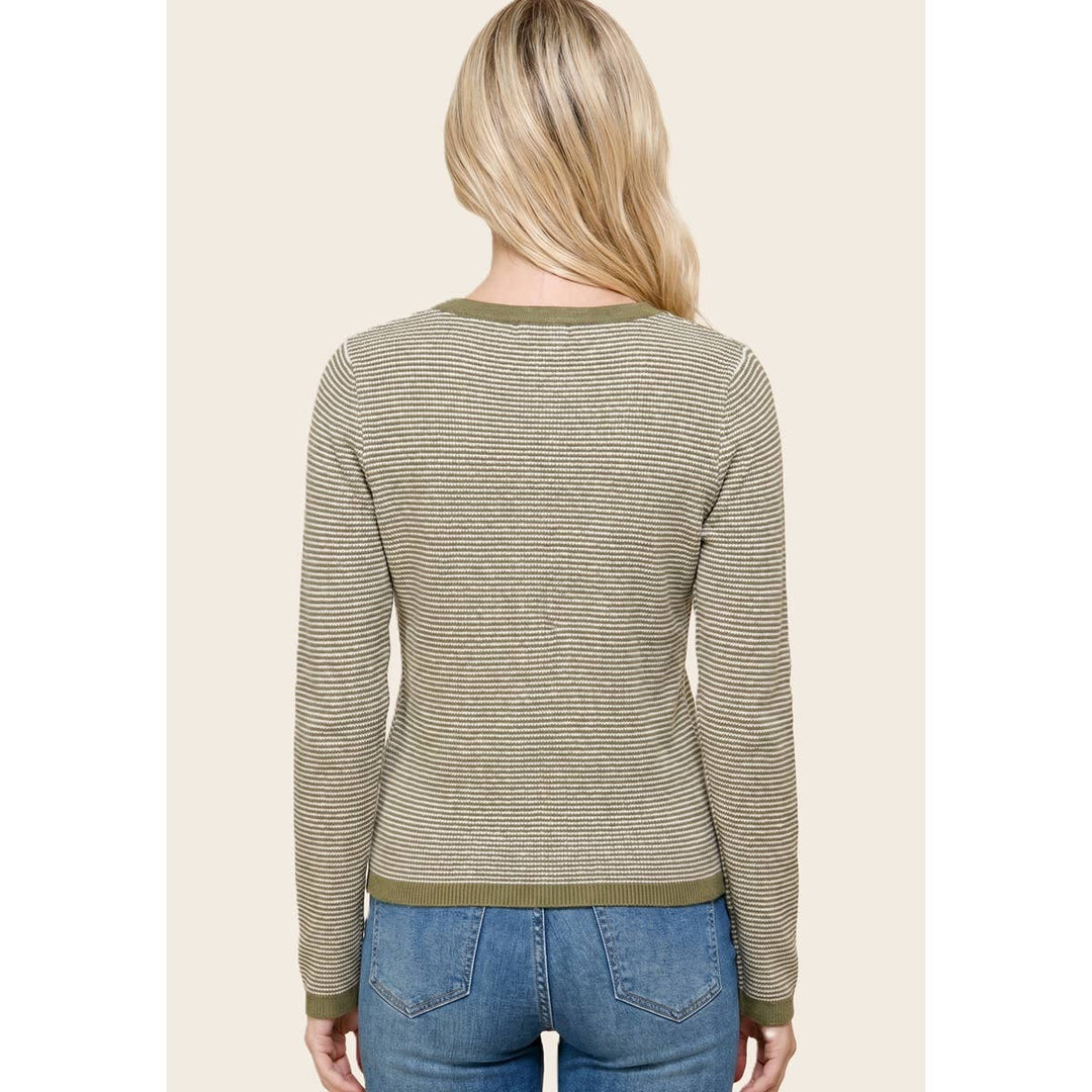 V NENLEY NECK MINI WAFFLE STRIPED TOP