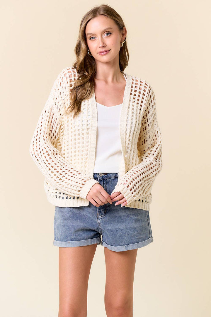 CROCHET FISHNET CROPPED OPEN CARDIGAN - 10685J