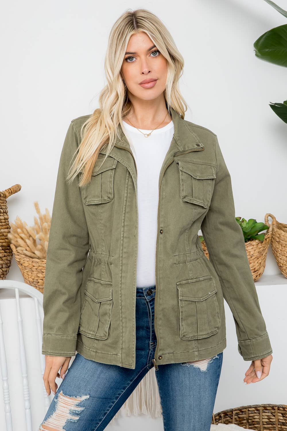 Olive Washed Anorak Jacket