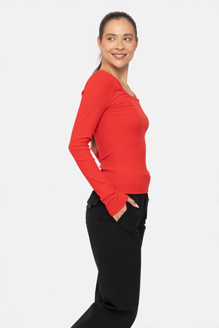 Slim Fit Scoop Neck Long Sleeve Top