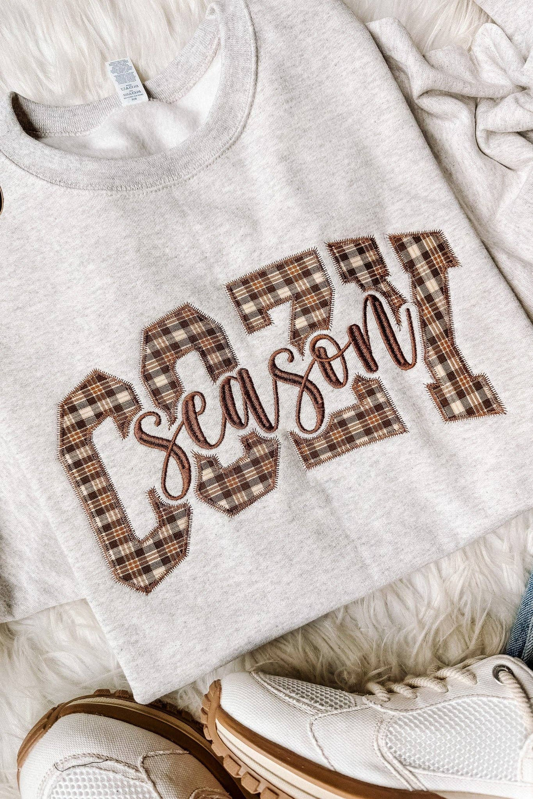 Cozy Season Plaid Embroidered Sweatshirt